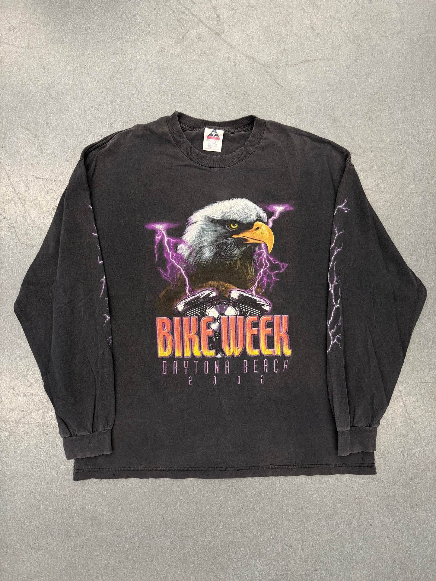 2002 BIKE WEEK DAYTONA BEACH, FL EAGLE IN LIGHTNING LS TEE (AAA TAG)