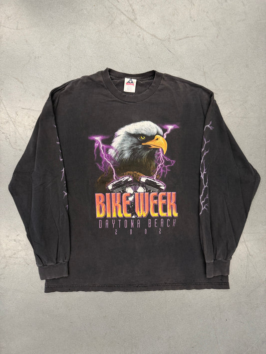 2002 BIKE WEEK DAYTONA BEACH, FL EAGLE IN LIGHTNING LS TEE (AAA TAG)