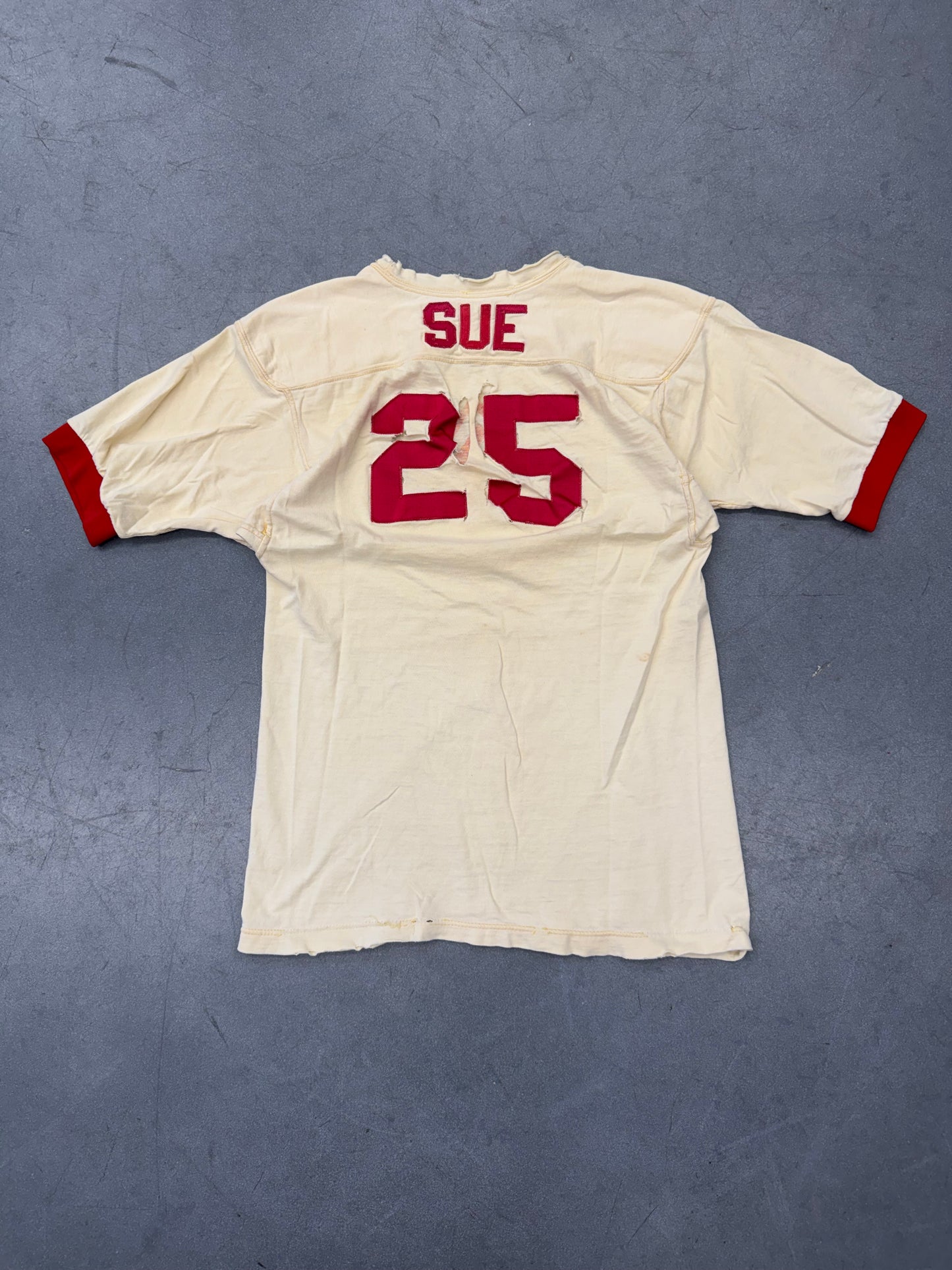 80S SUE #25 FOOTBALL DIAMOND J TOP - CREAM/RED