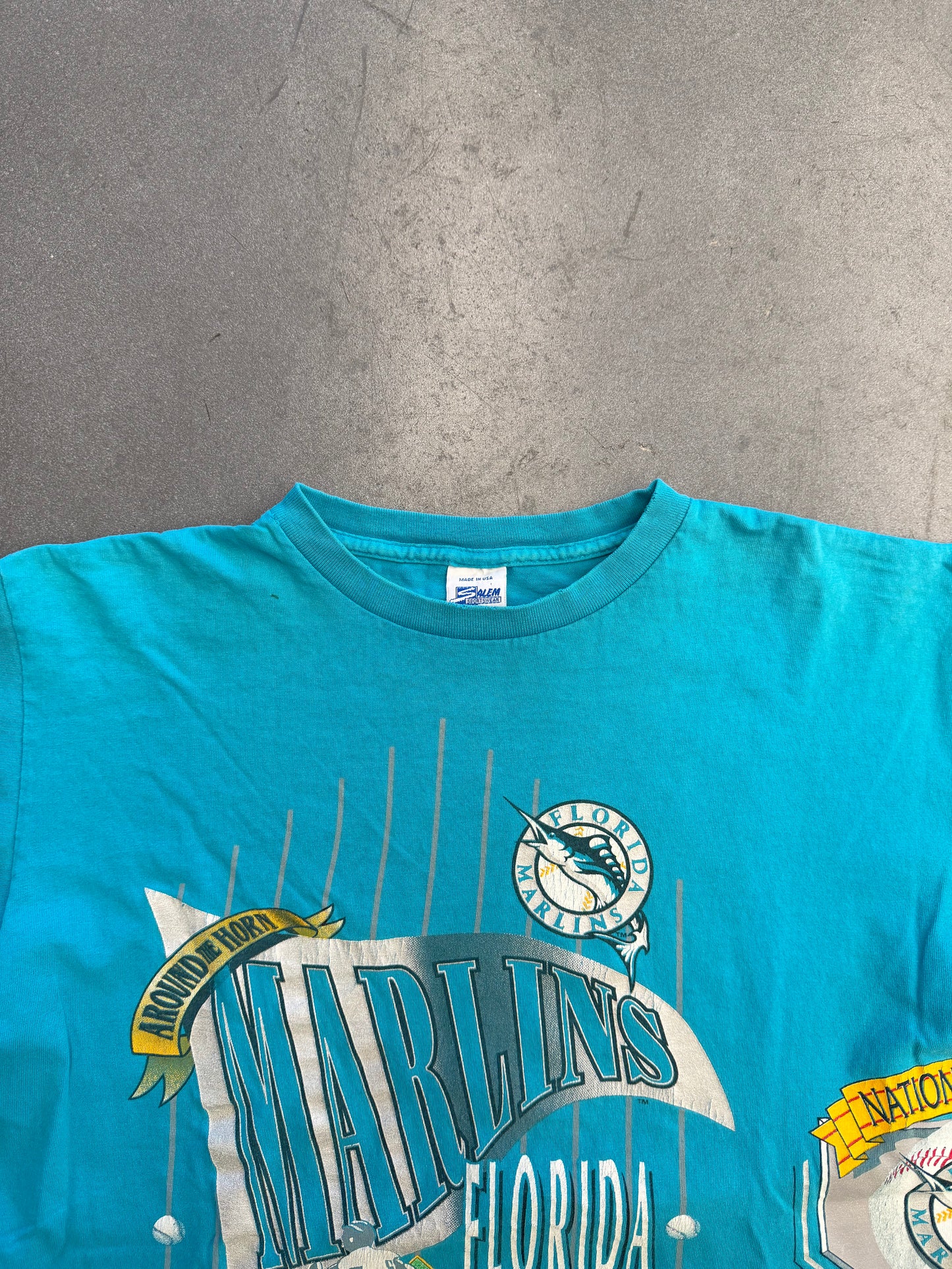 1992 FLORIDA MARLINS SALEM SPORTSWEAR WRAP AROUND TEE (SALEM TAG)
