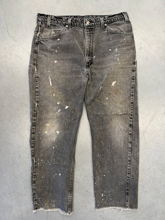 1994 LEVIS 505 ORANGE TAB PAINT SPLATTERED DENIM PANTS - WASHED GREY