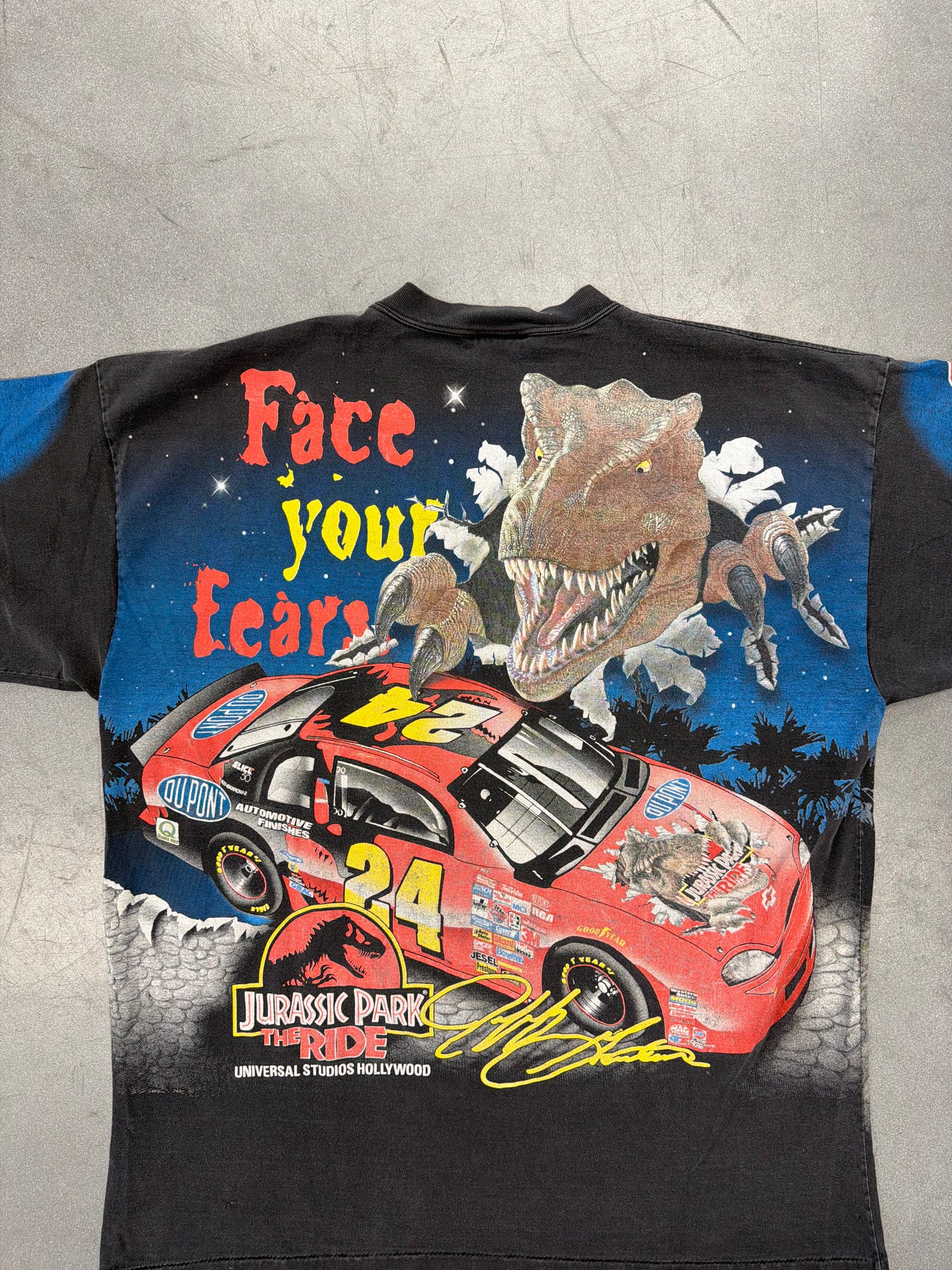 1997 JEFF GORDON JURASSIC PARK THE RIDE SOMETHING HAS SURVIVED AOP (CHASE RACE WEAR TAG)