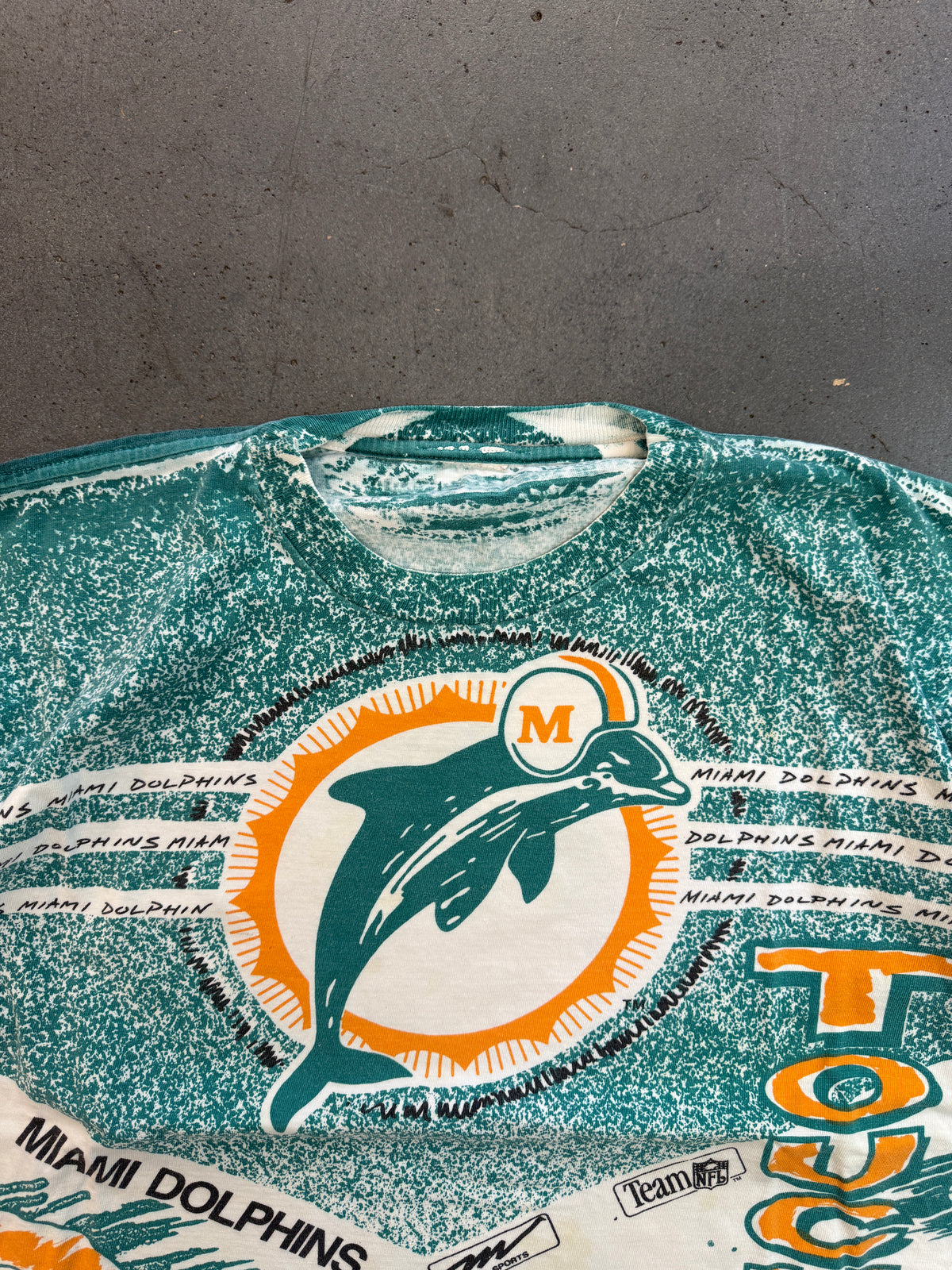 90'S MIAMI DOLPHINS TOUCHDOWN MAGIC JOHNSON AMW SPORTS AOP TEE (PULLED TAG)