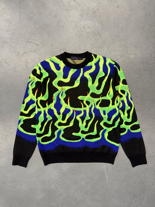 FW22 LOUIS VUITTON THORN FLAMES INTARSIA KNIT CREWNECK SWEATER