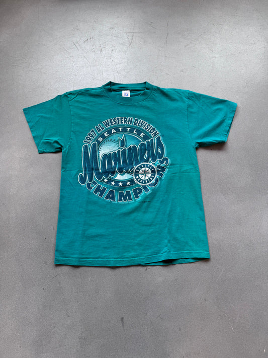 1997 AL WESTERN DIVISION CHAMPIONS SEATTLE MARINERS MLB TEE (LOGO 7 TAG)