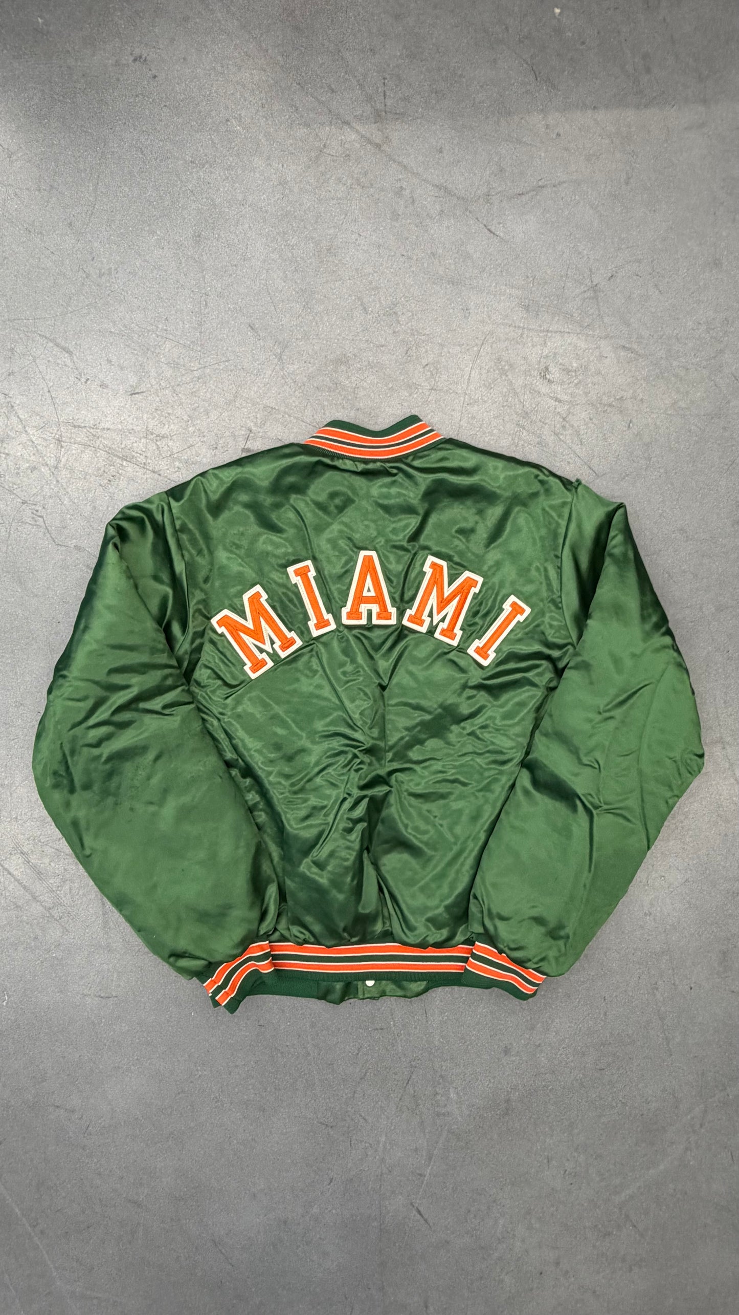 90S UNIVERSITY OF MIAMI HURRICANES SATIN JACKET (LOCKER LINE TAG)