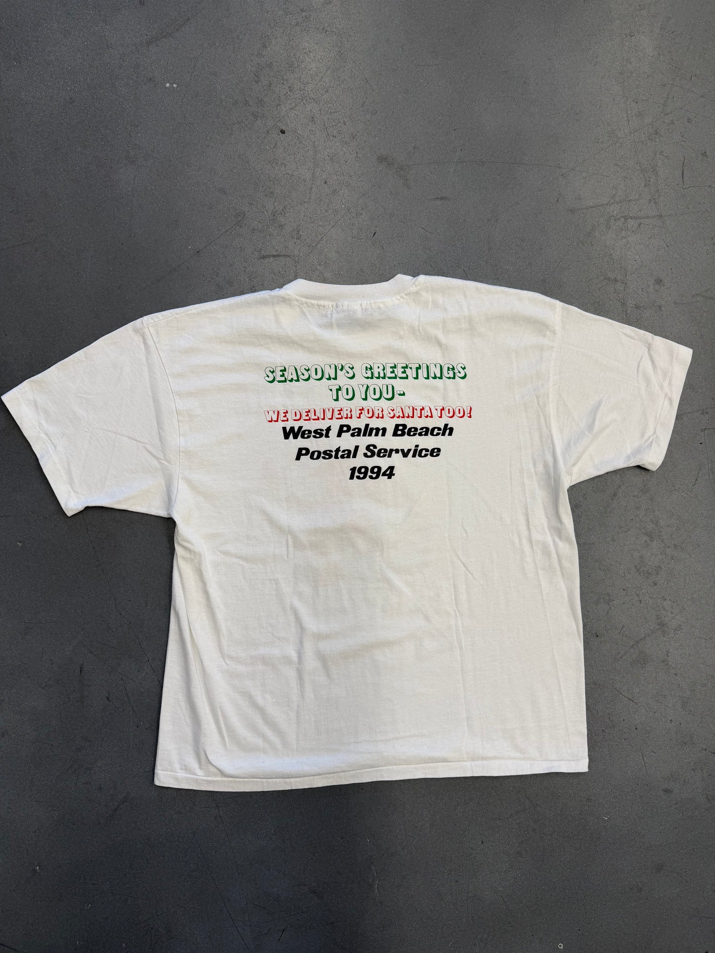 1994 SANTA WHOOP HERE IT IS POSTAL SERVICE TEE (HANES HEAVYWEIGHT TAG)