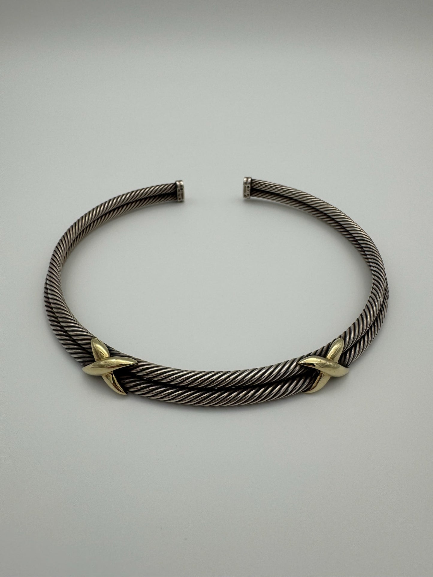 DAVID YURMAN TWO-TONE "X" CABLE COLLAR SILVER/14K GOLD NECKLACE (90.3 GRAMS)