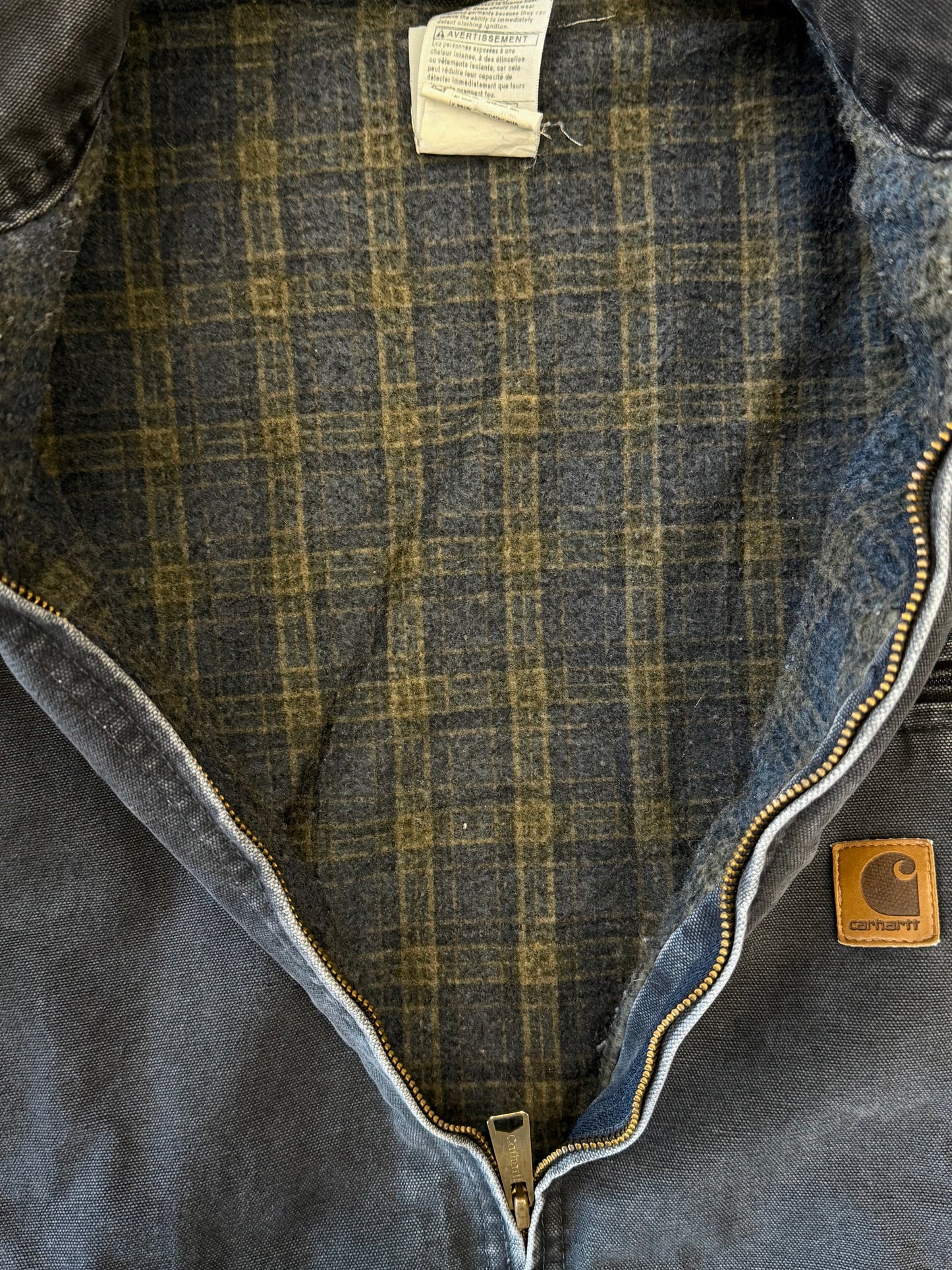 90S CARHARTT FLANNEL LINED INSULATED COLLARED CANVAS WORK JACKET