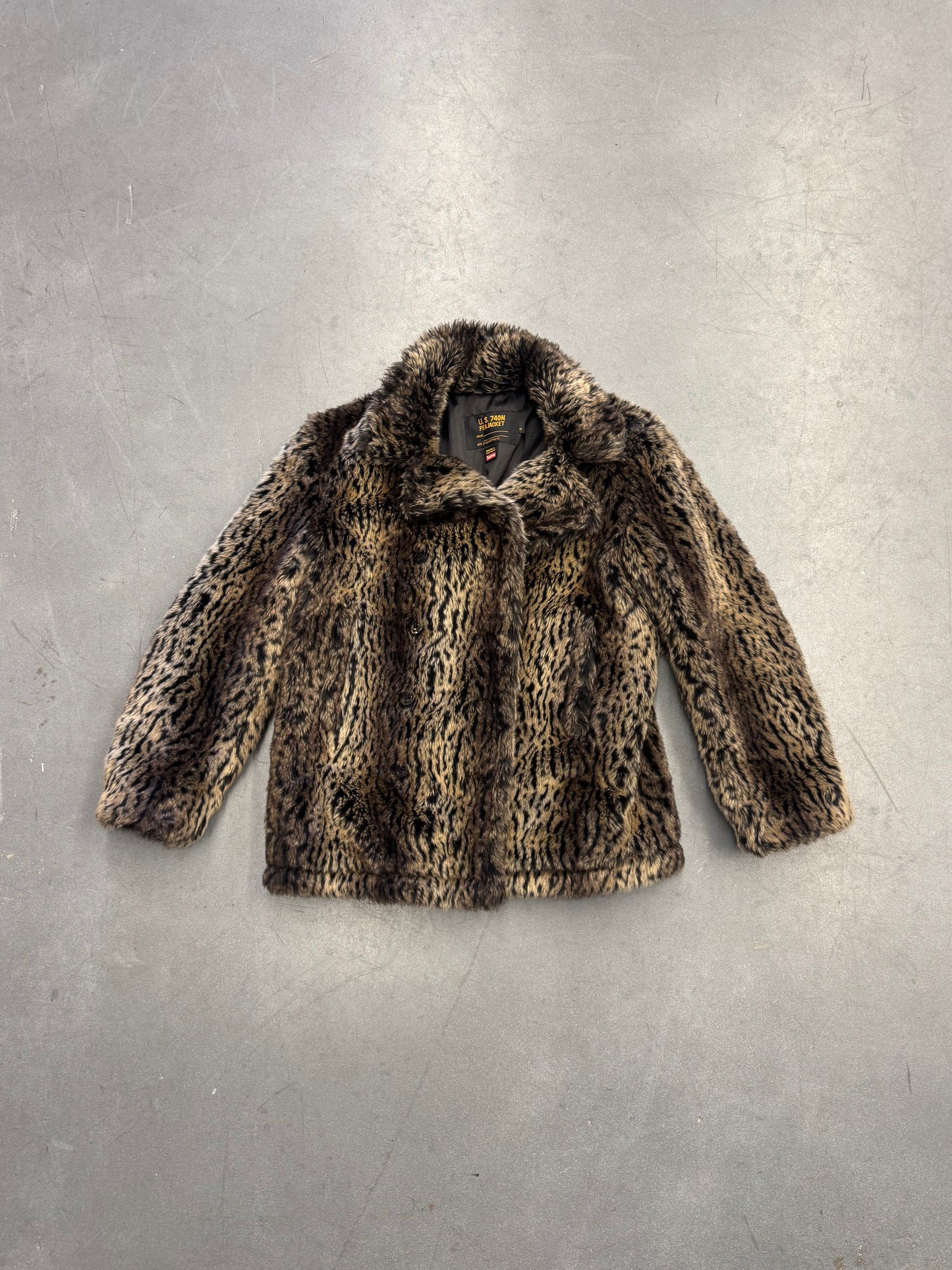 FW17 SUPREME SCHOTT FUR PEACOAT JACKET - LEOPARD