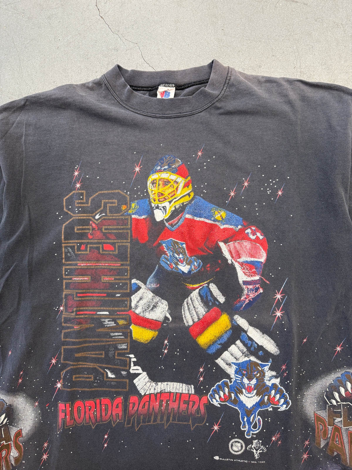 1994 NHL FLORIDA PANTHERS ALL OVER PRINT HOCKEY TEE (BULLETIN ATHLETIC TAG)