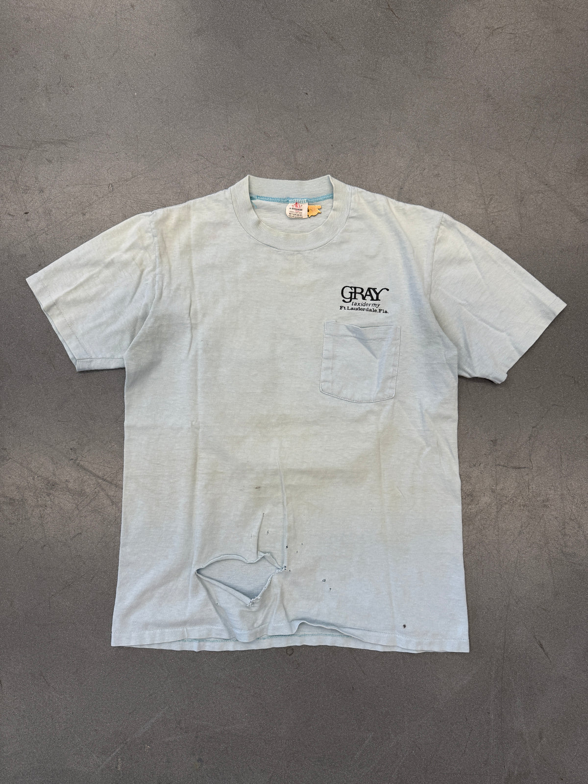 80S GRAY TAXIDERMY FT.LAUDERDALE "MOUNT YOUR CATCH" POCKET TEE ( HIGH CRU TAG)