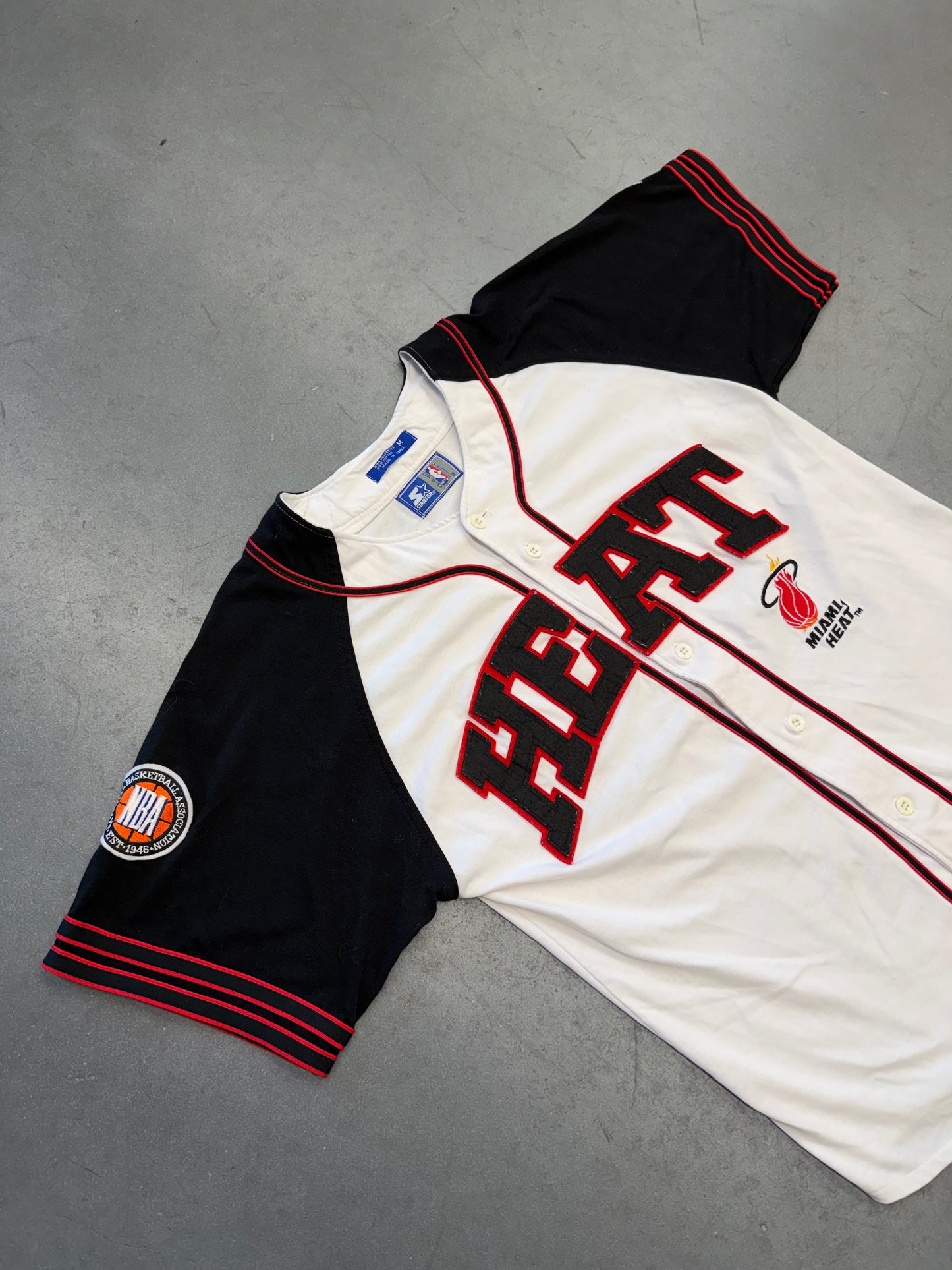 90S STARTER MIAMI HEAT BUTTON UP COTTON BASEBALL JERSEY