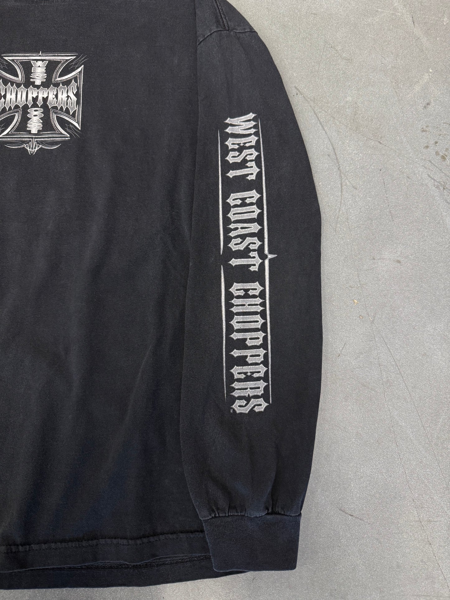 00'S WEST COAST CHOPPERS IRON CROSS LOGO  "WEST COAST CHOPPERS" SPELLOUT LS TEE (JESSE WHO TAG) -L/XL