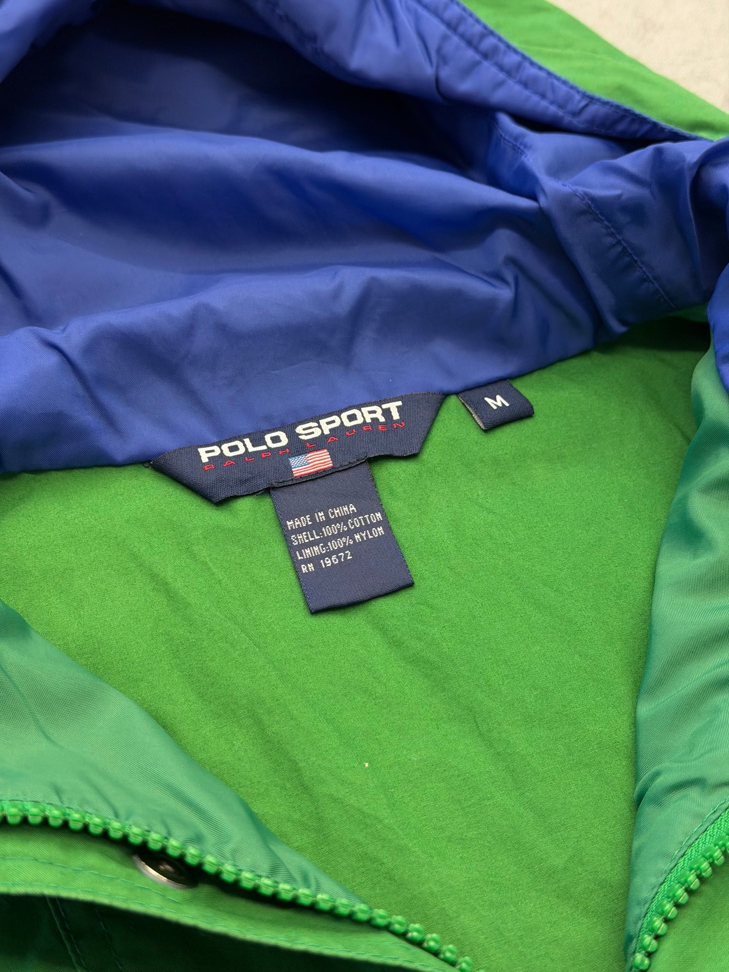 90'S POLO SPORT GREEN/BLUE SPELL OUT ANORAK JACKET