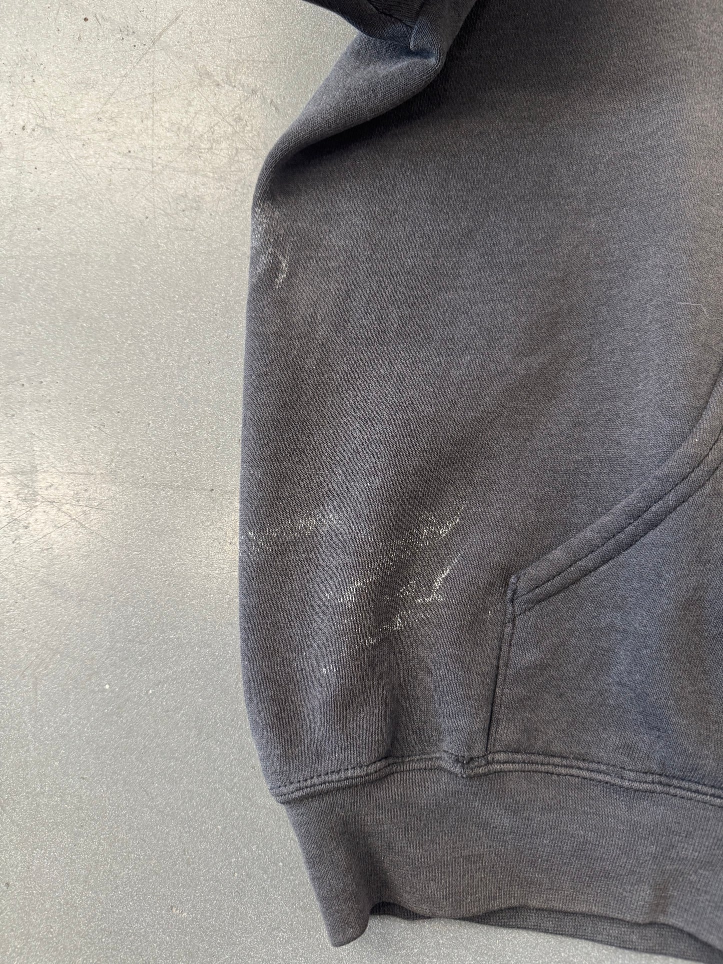 90S BIKER RAGS KNOXVILLE, TN. FLAME-SLEEVES ZIP-UP HOODIE (CUT TAGS) (BROKEN ZIPPER)