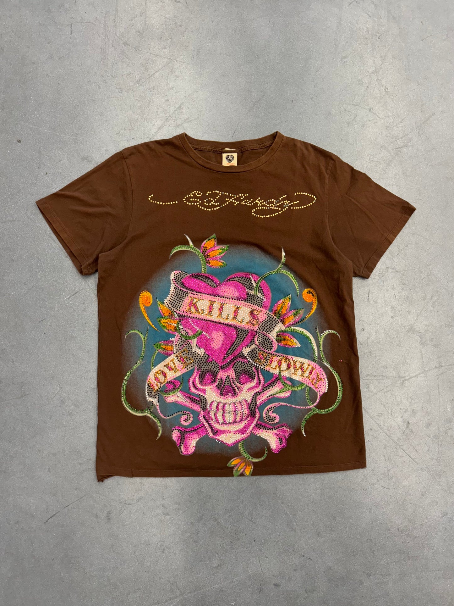 Y2K ED HARDY RHINESTONE LOVE KILLS SKULL TEE