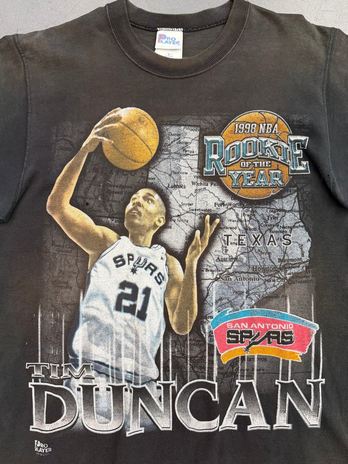 1998 NBA ROOKIE OF THE YEAR TIM DUNCAN SAN ANTONIO SPURS TEE (PRO PLAYER TAG)