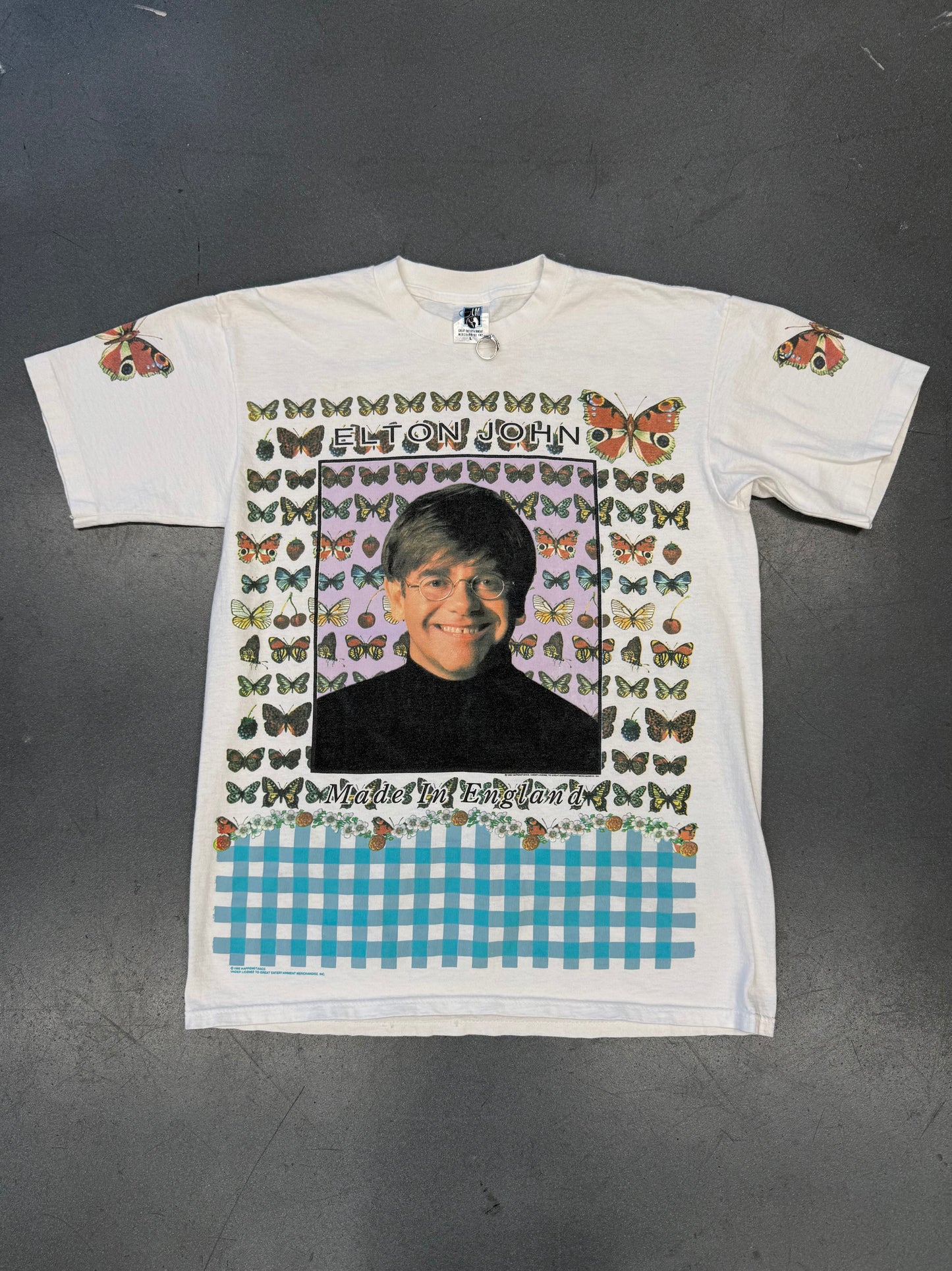 1995 ELTON JOHN MADE IN ENGLAND BUTTERFLY TEE (GEM TAG)