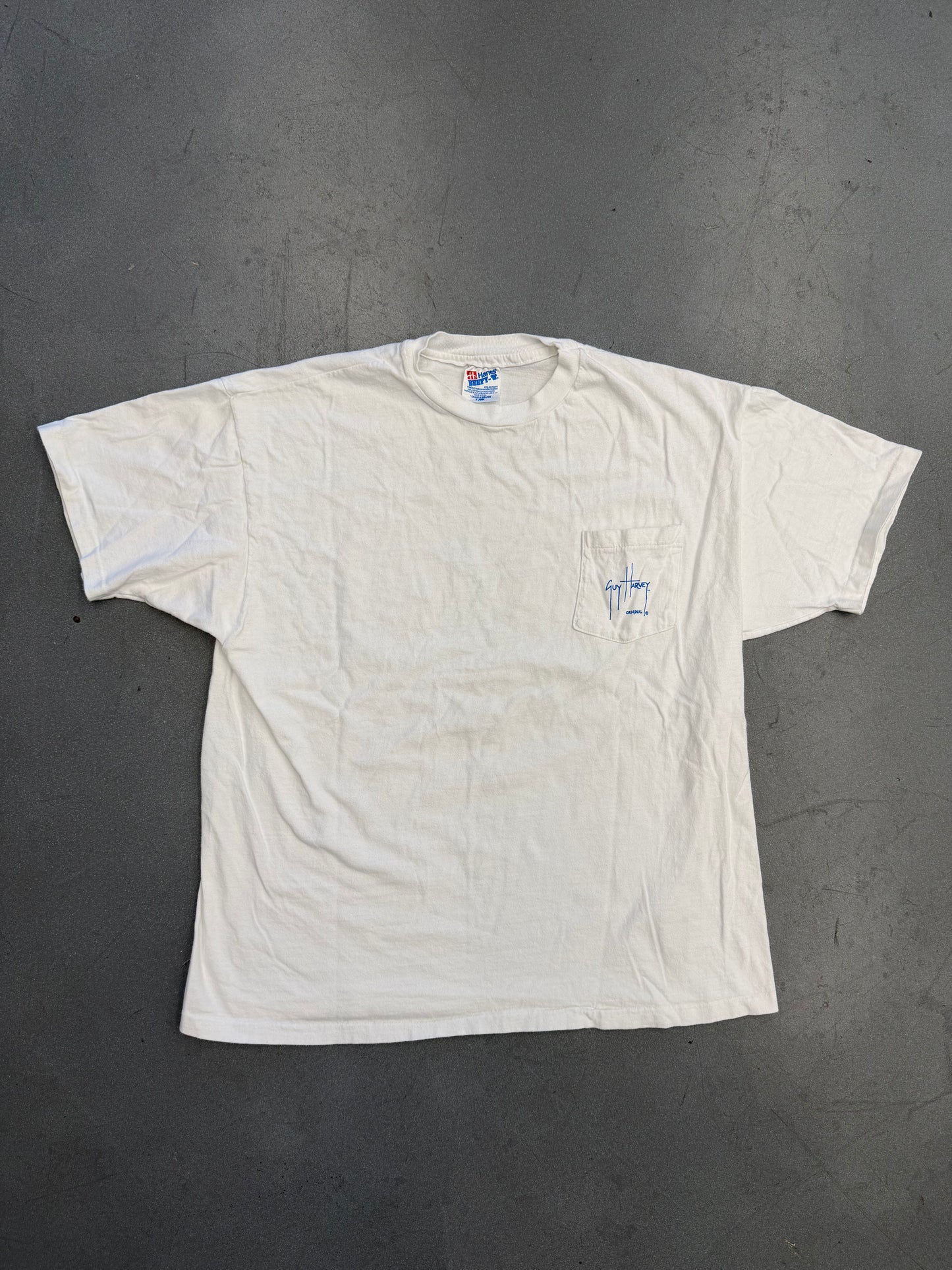 90S GUY HARVEY SHARK POCKET TEE (HANES BEEFY-T TAG)