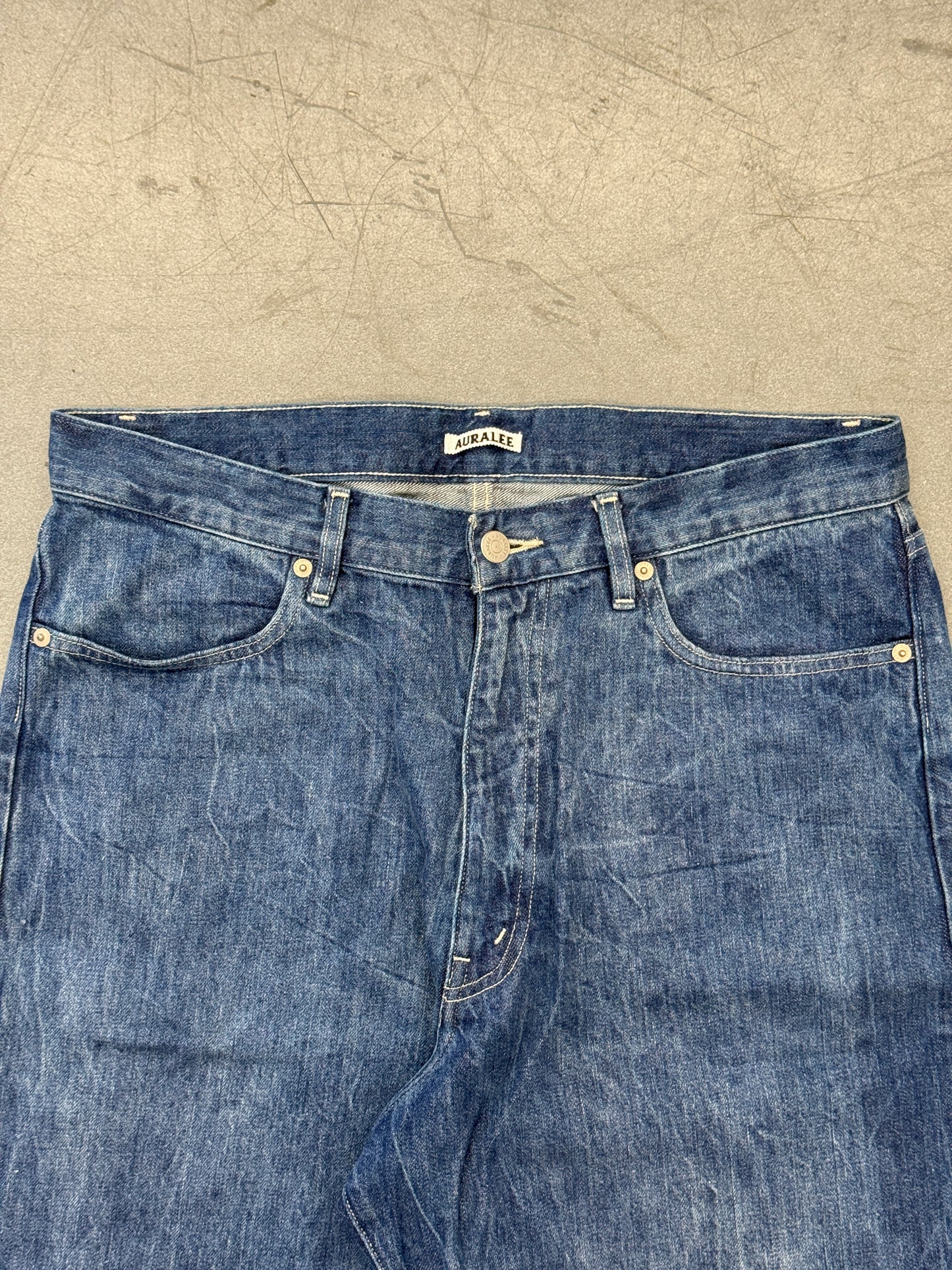 AURALEE SELVEDGE FADED LIGHT DENIM PANTS - 5