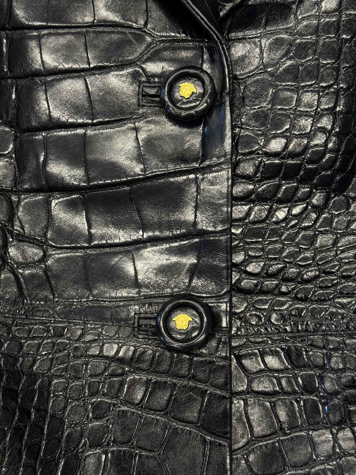 2006 GIANNI VERSACE COUTURE LIMITED EDITION 2/10 GENUINE BLACK ALLIGATOR LONG COAT