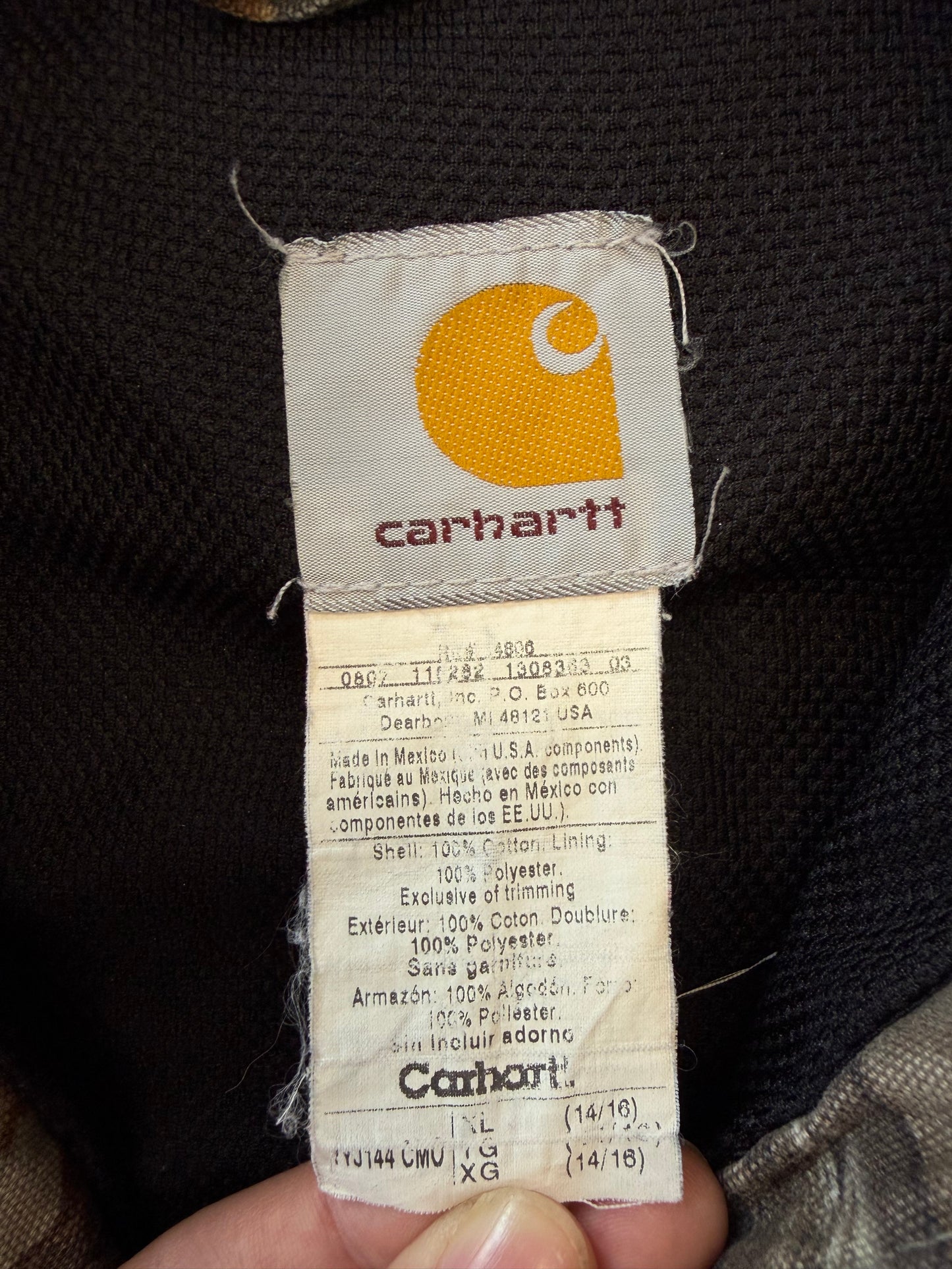 00S YOUTH CARHARTT MESH-LINED CAMO CANVAS HOODED WORK JACKET