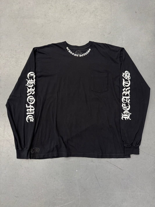 CHROME HEARTS SCRIPT COLLAR LONG SLEEVE TEE - BLACK
