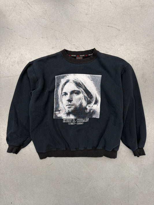 90S KURT D. COBAIN ADULT PORTRAIT MEMORIAL CREWNECK (MUSIC WEAR TAG)