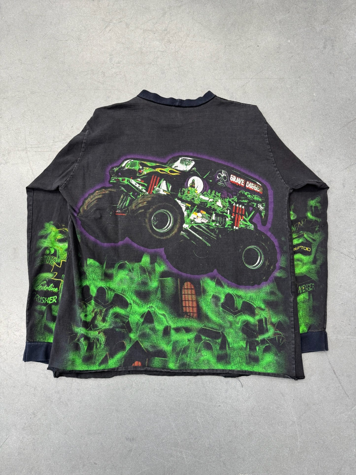 90S GRAVE DIGGER MONSTER TRUCK RACING AOP LS TEE (MADE IN USA TAG)