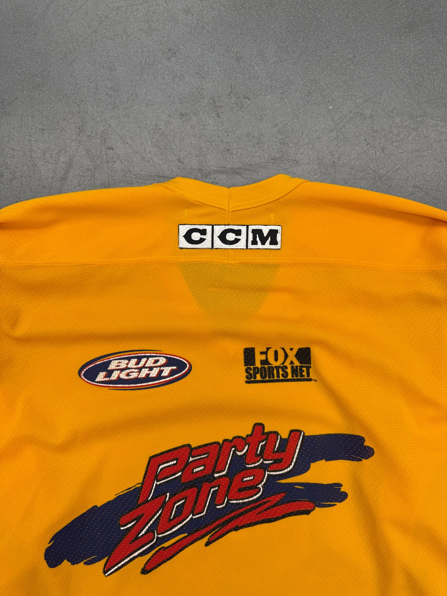 90S NHL FLORIDA PANTHERS CCM CENTER ICE YELLOW BUD LIGHT PARTY ZONE HOCKEY JERSEY