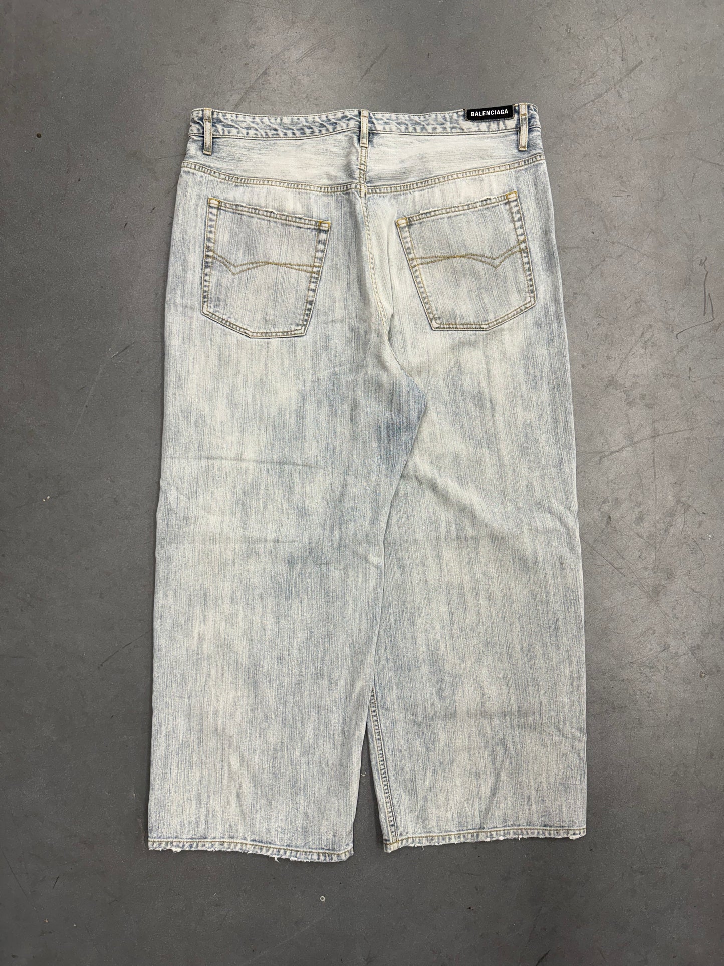 BALENCIAGA WIDE LEG BAGGY DRAWSTRING JEANS - LIGHT WASH