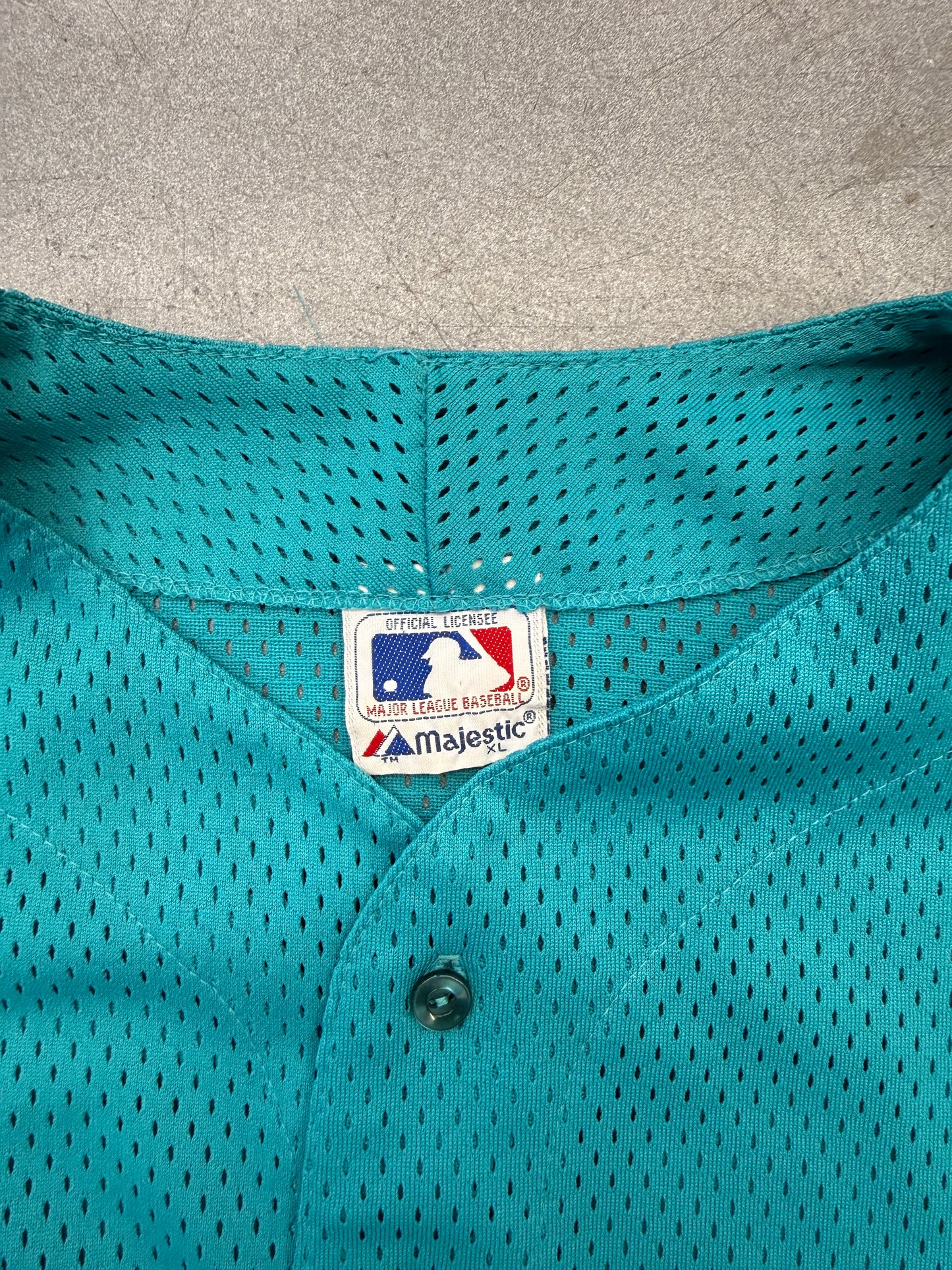 90S FLORIDA MARLINS MESH BUTTON-UP BASEBALL JERSEY (MAJESTIC TAG)