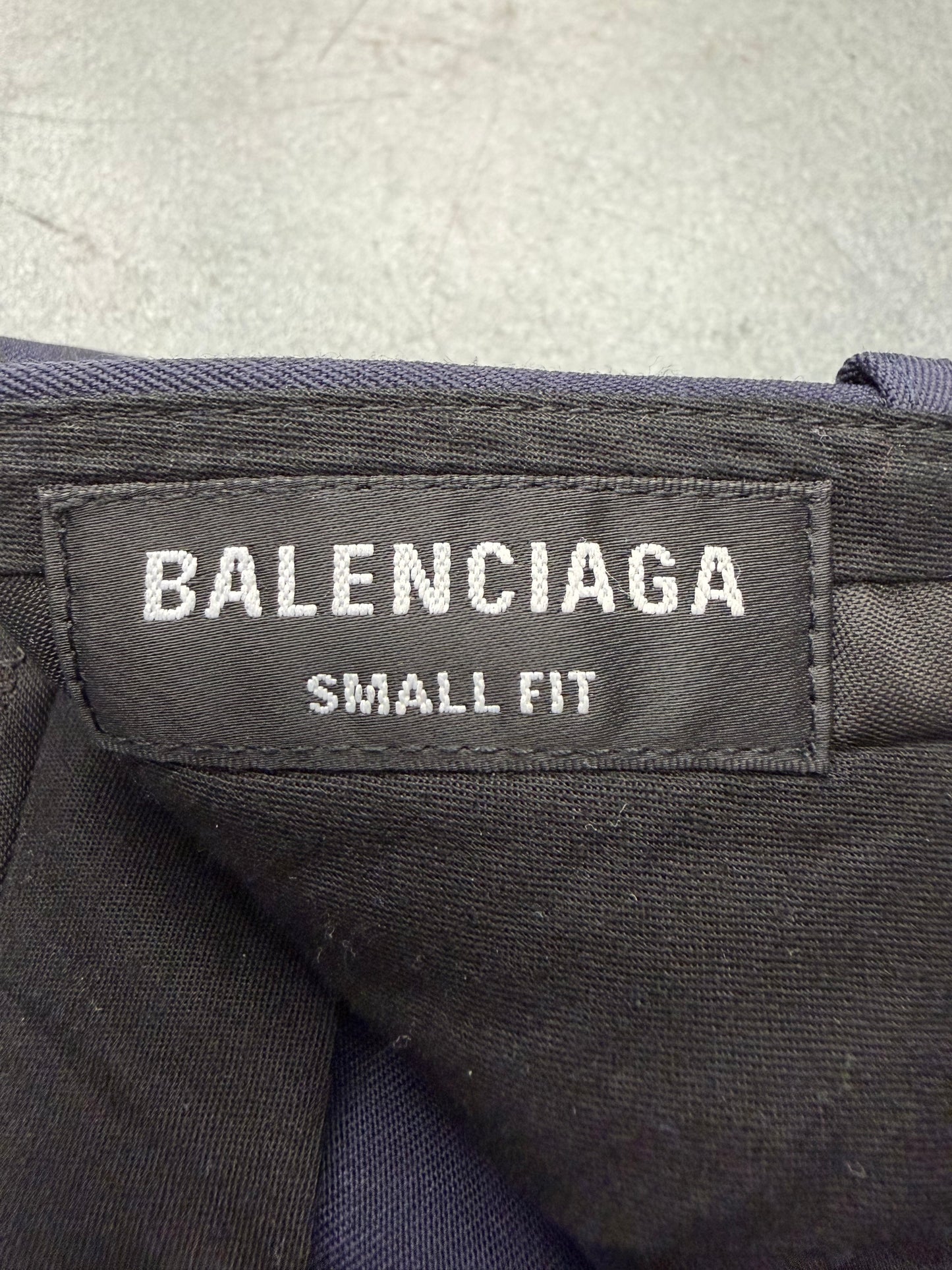 BALENCIAGA SMALL FIT BAGGY LOGO STRIPE TAILORED TROUSERS - NAVY