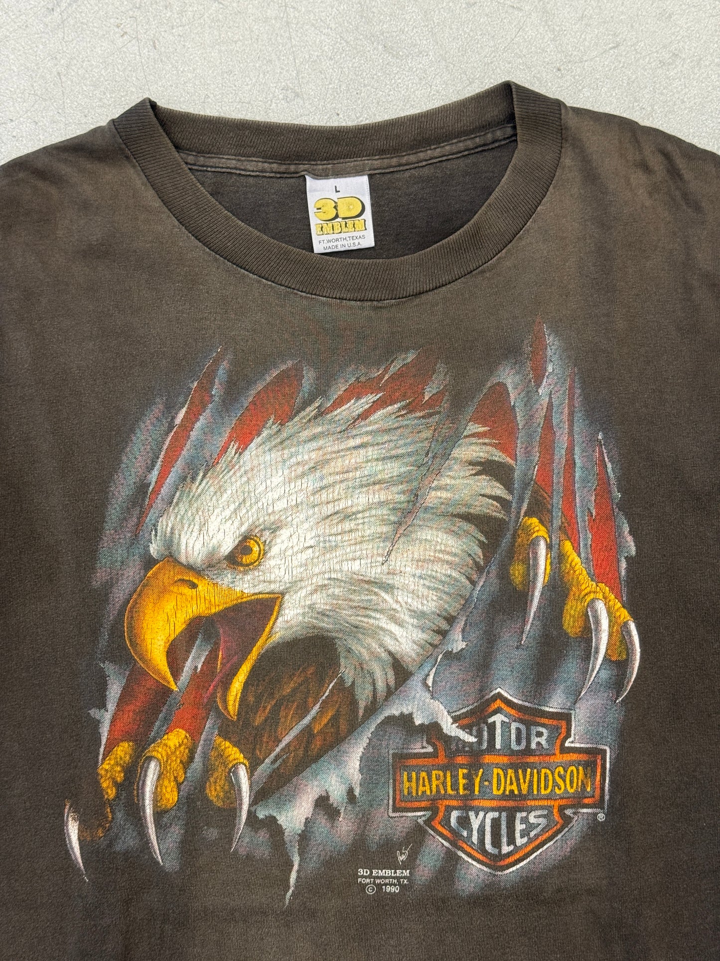 1990 HARLEY DAVIDSON MUNCIE, INDIANA EAGLE STRIKE TEE (3D EMBLEM TAG)