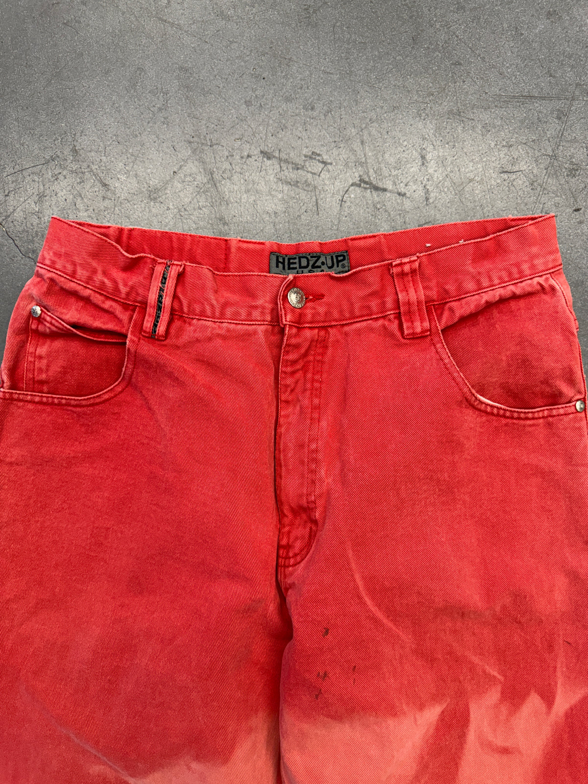VINTAGE HEDZ UP USA FADED RED DENIM SKATE JEANS