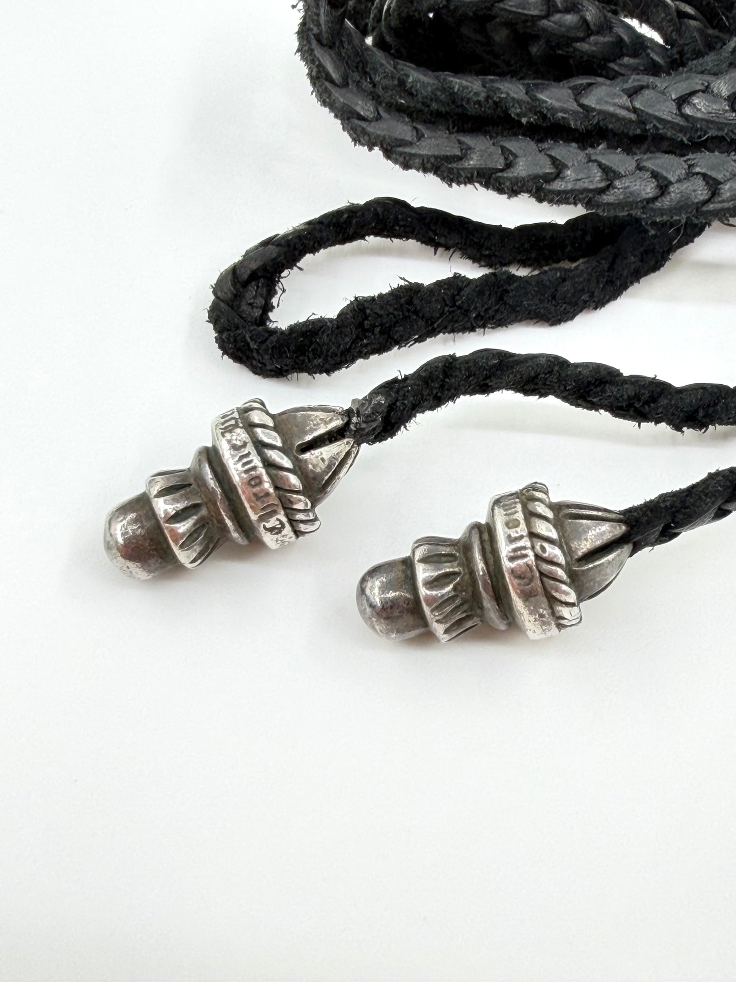 VINTAGE CHROME HEARTS LEATHER/SILVER BOLO TIE NECKLACE