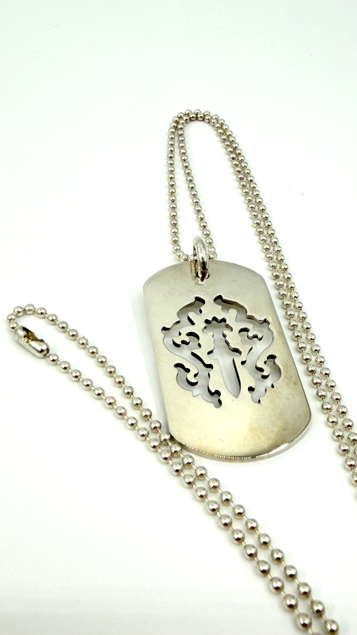 CHROME HEARTS DAGGER SILVER DOG TAG WITH 30" SILVER BALL CHAIN