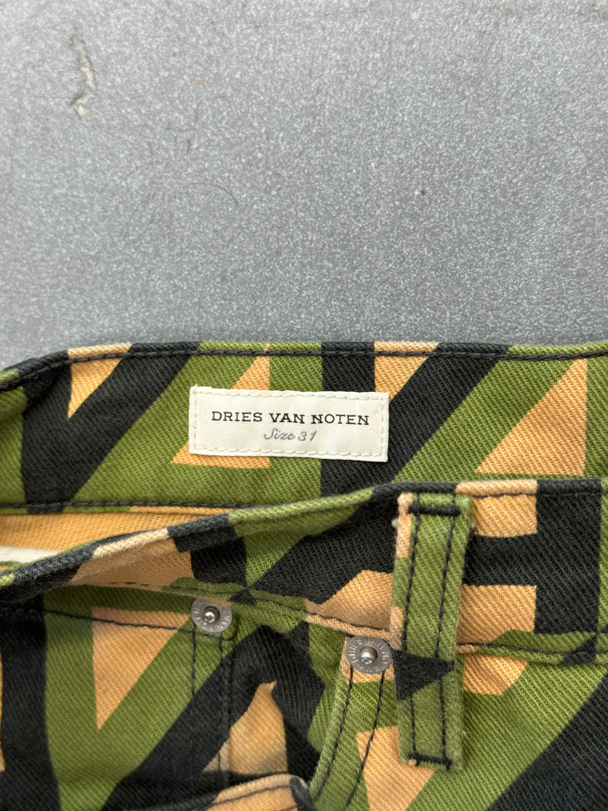 DRIES VAN NOTEN GEOMETRIC PRINT COTTON DENIM BERMUDA SHORTS
