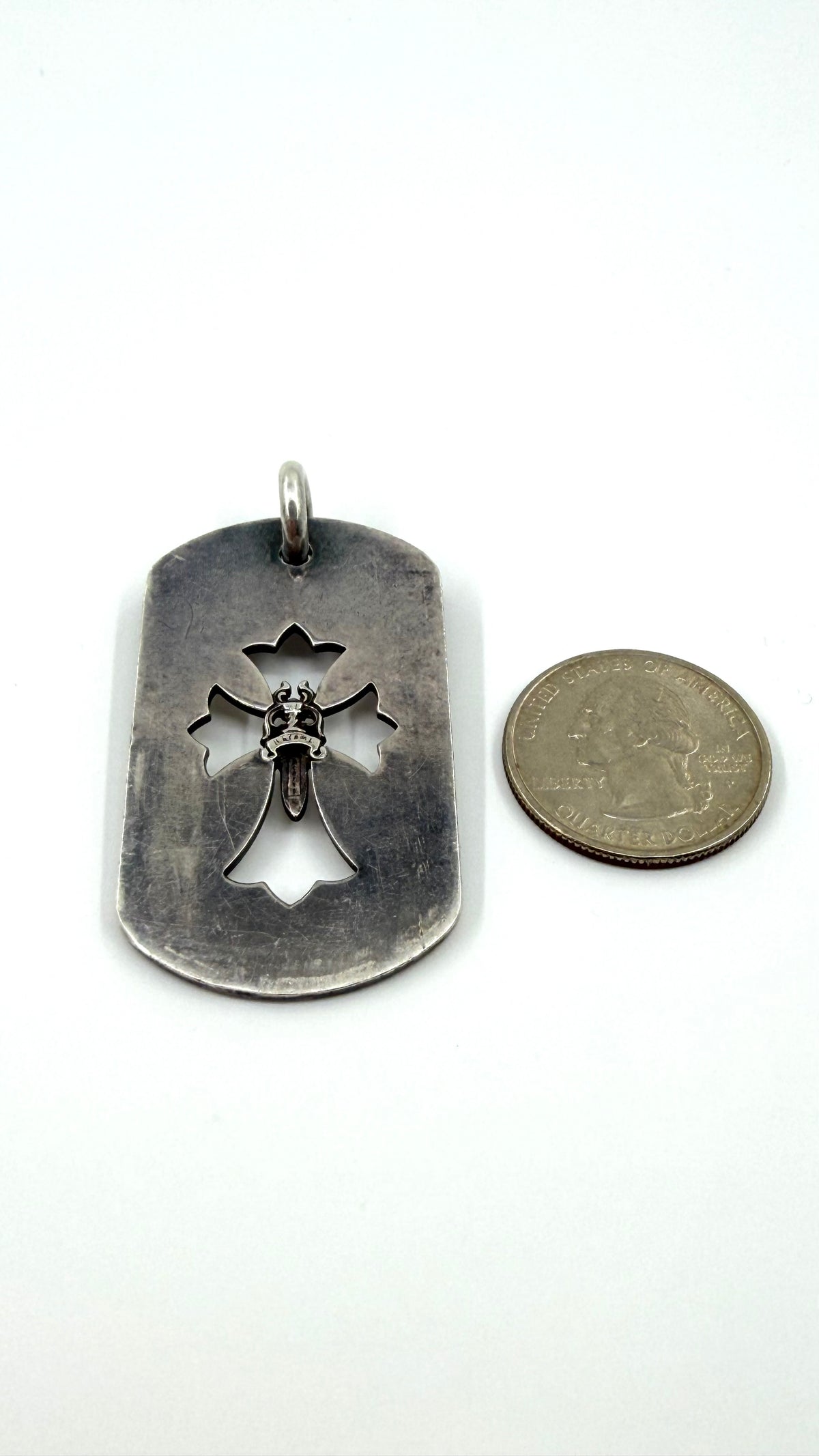 CHROME HEARTS DAGGER CROSS DOG TAG SILVER PENDANT