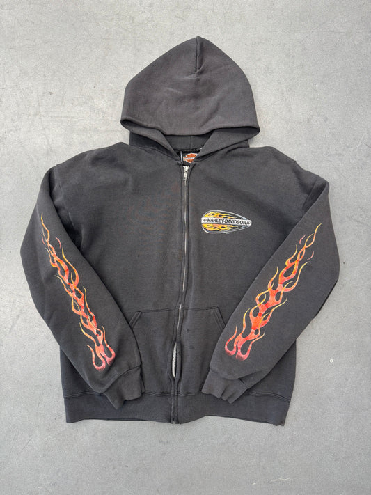 1999 HARLEY-DAVIDSON FLAME SLEEVE ZIP-UP FREDERICK, MD HOODIE (LEE TAG)