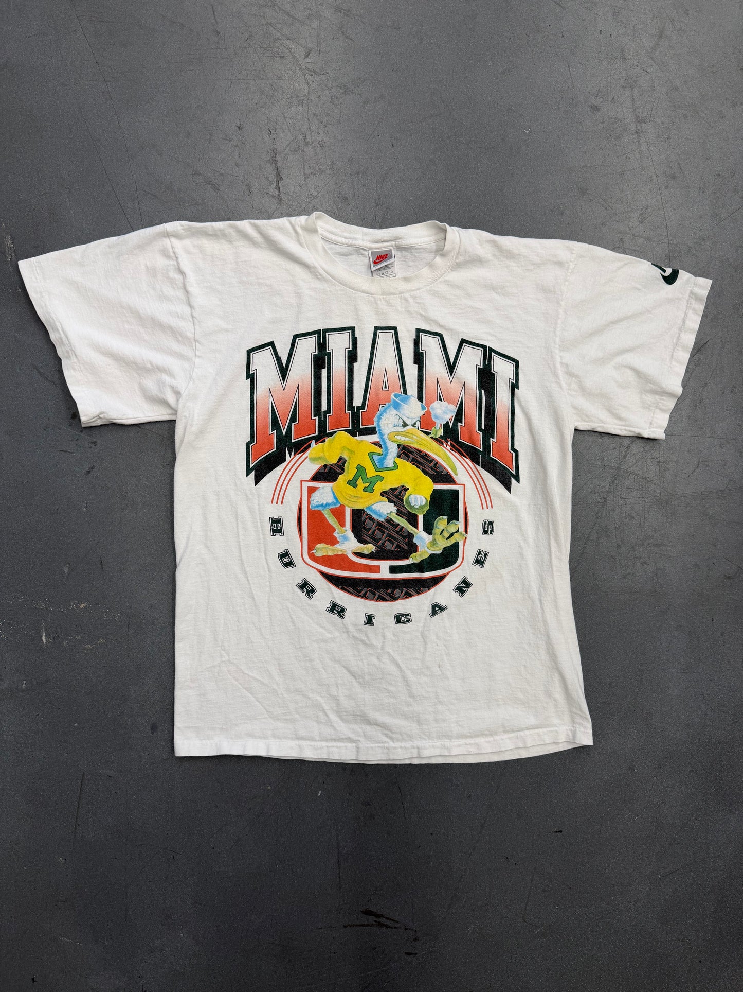 90S NIKE MIAMI HURRICANES SLEEVE LOGO SEBASTIAN TEE (GREY NIKE TAG)