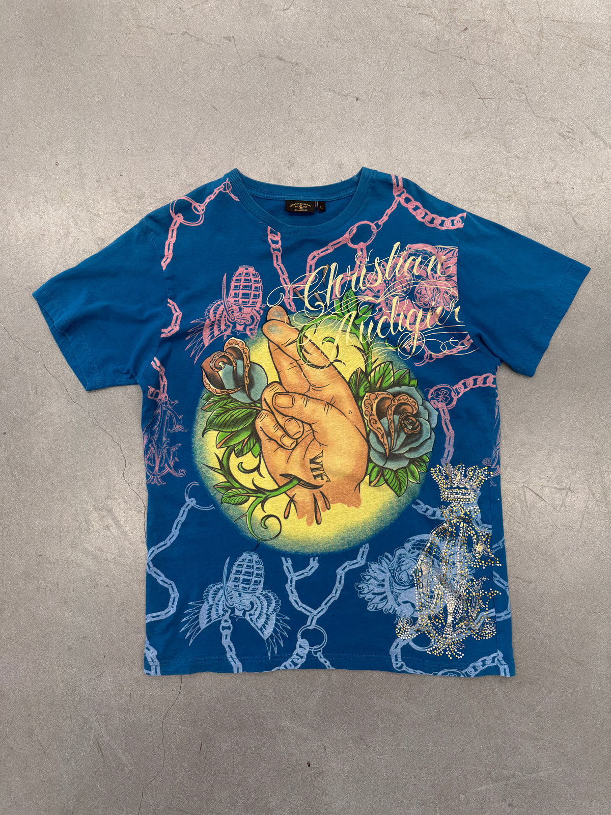 CHRISTIAN AUDIGIER PRAYING 2 FINGERS BLUE TEE