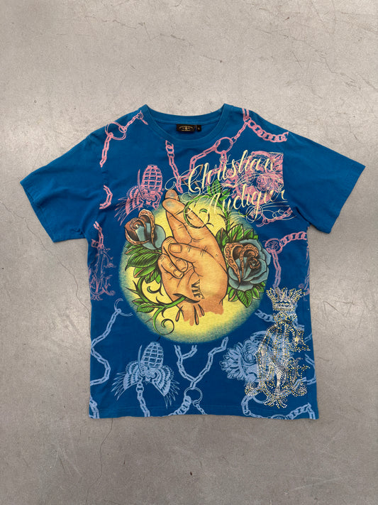 CHRISTIAN AUDIGIER PRAYING 2 FINGERS BLUE TEE
