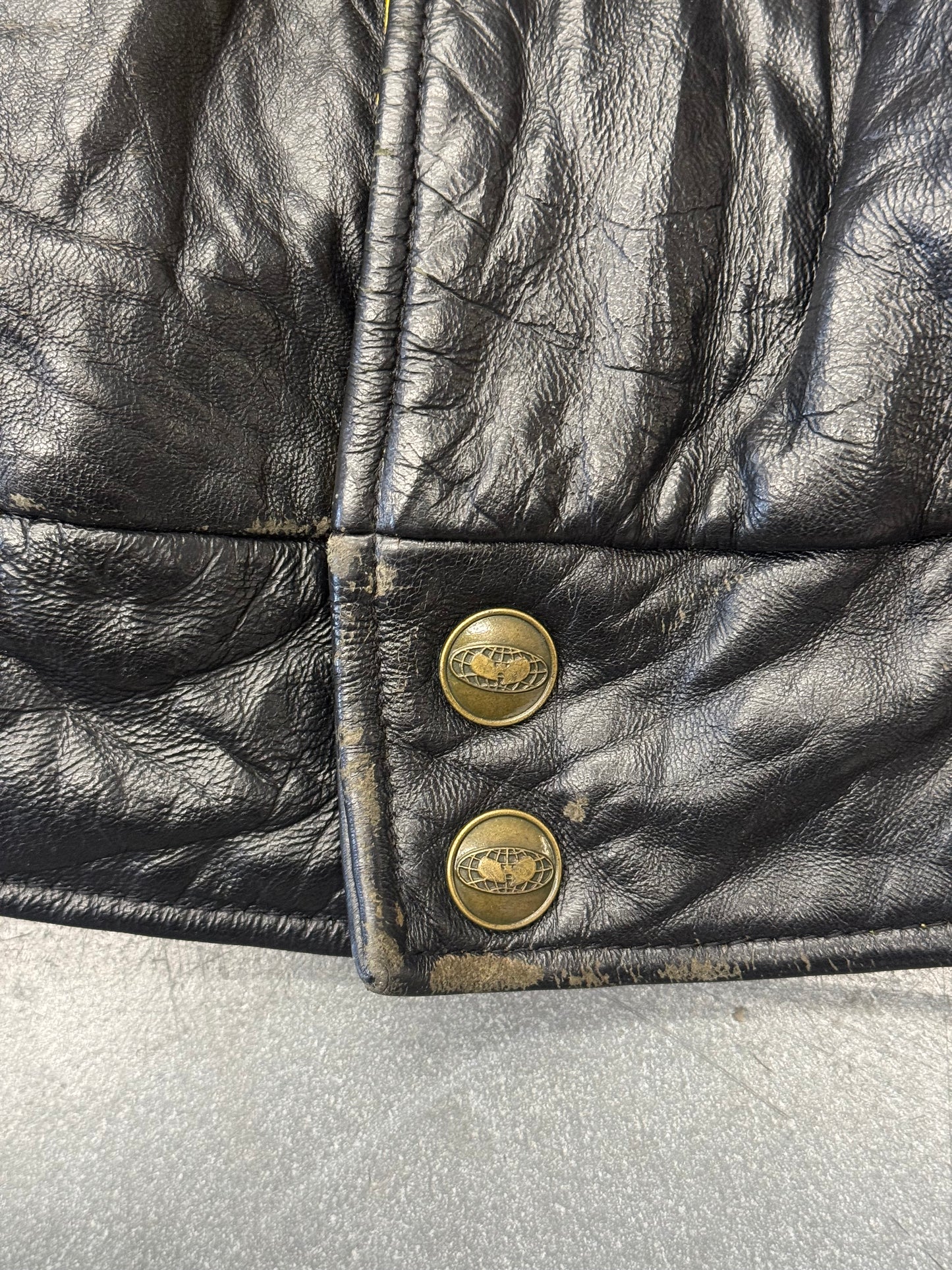 90S WU-TANG WU WEAR KILLAH BEEZ LEATHER VARSITY JACKET - BLACK/YELLOW