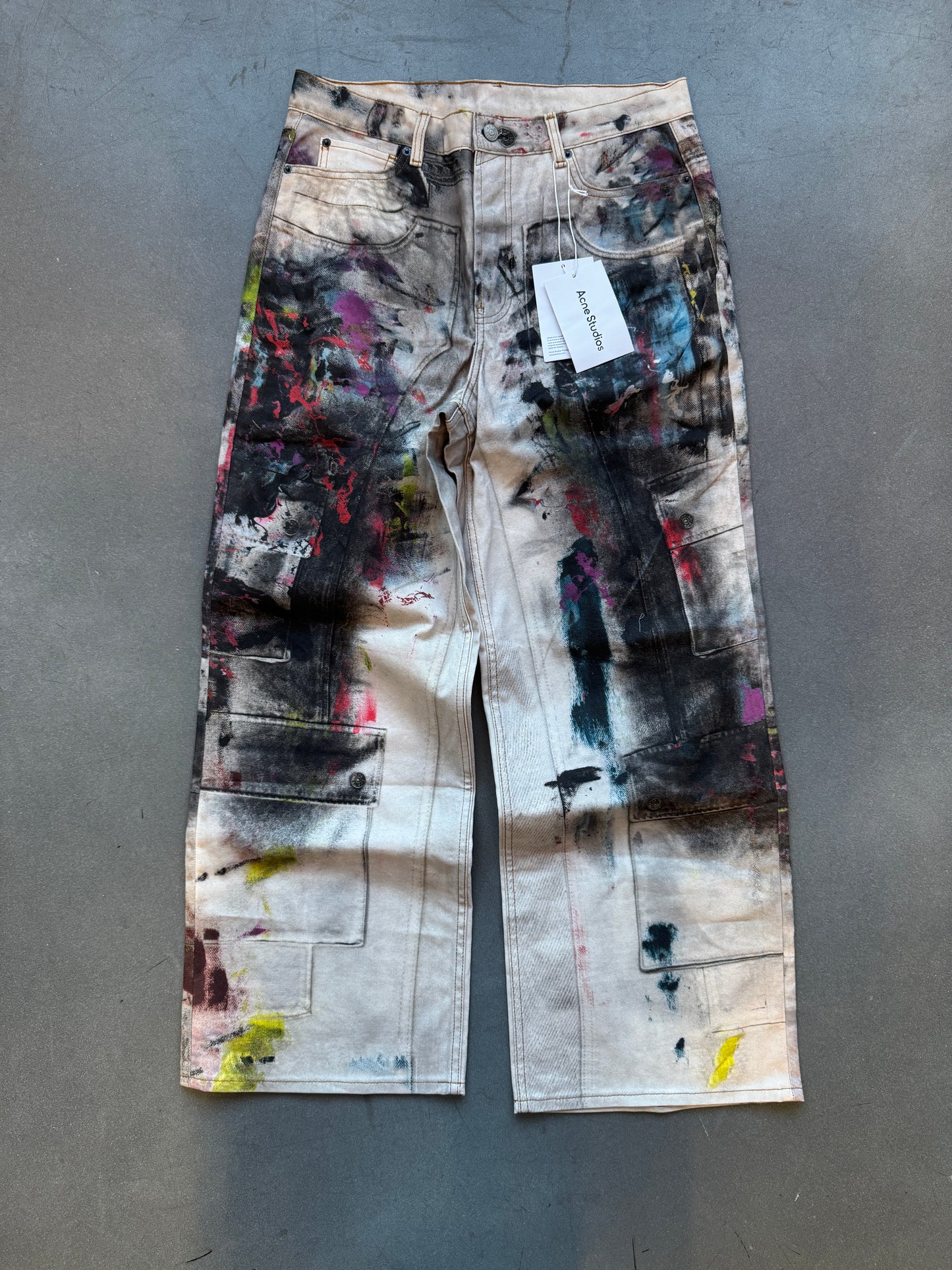 SS25 ACNE STUDIO PAINT SPLATTER TROMPE L’OEIL JEANS (NWT) (L)