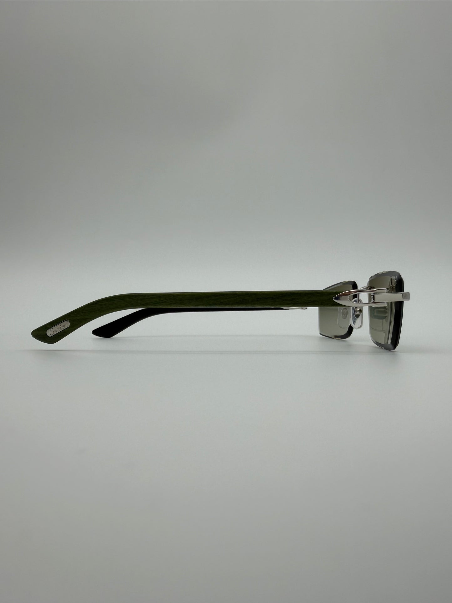 CARTIER CT0582S 005 PRECIOUS WOOD COLLECTION RIMLESS SUNGLASSES - GREEN POPLAR