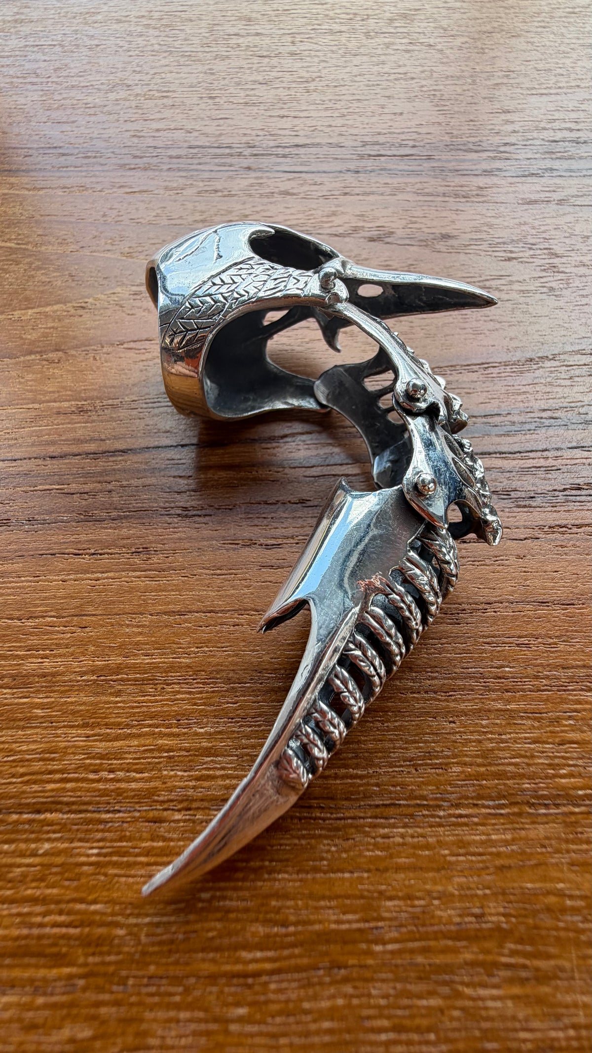 RAVEN CROW SKELETON FULL FINGER SILVER RING