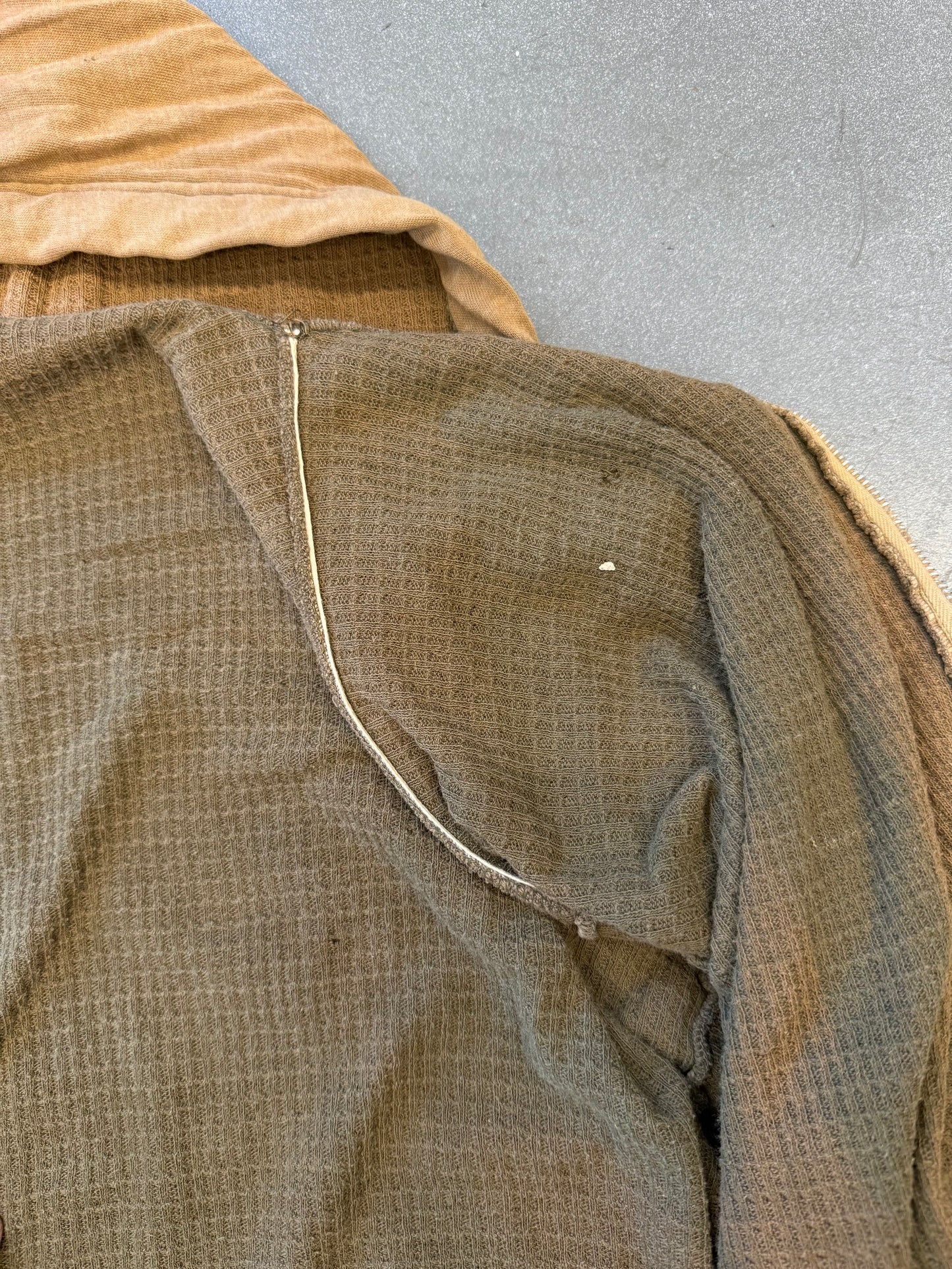 1950'S THRASHED SELVEDGED WAFFLE LINE ZIP UP HOODIE