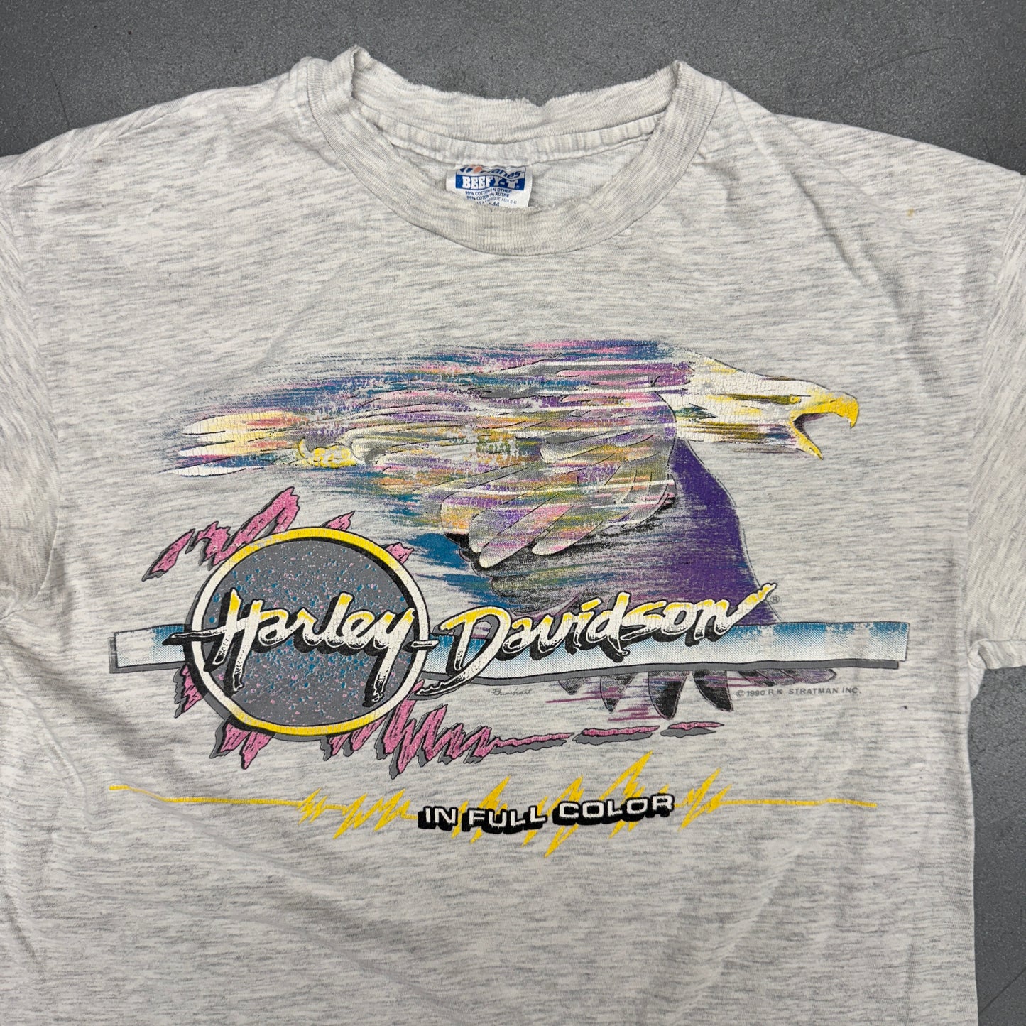 1990 HARLEY-DAVIDSON IN FULL COL0R COLOMBUS INDIANA TEE (HANES BEEFY-T TAG)